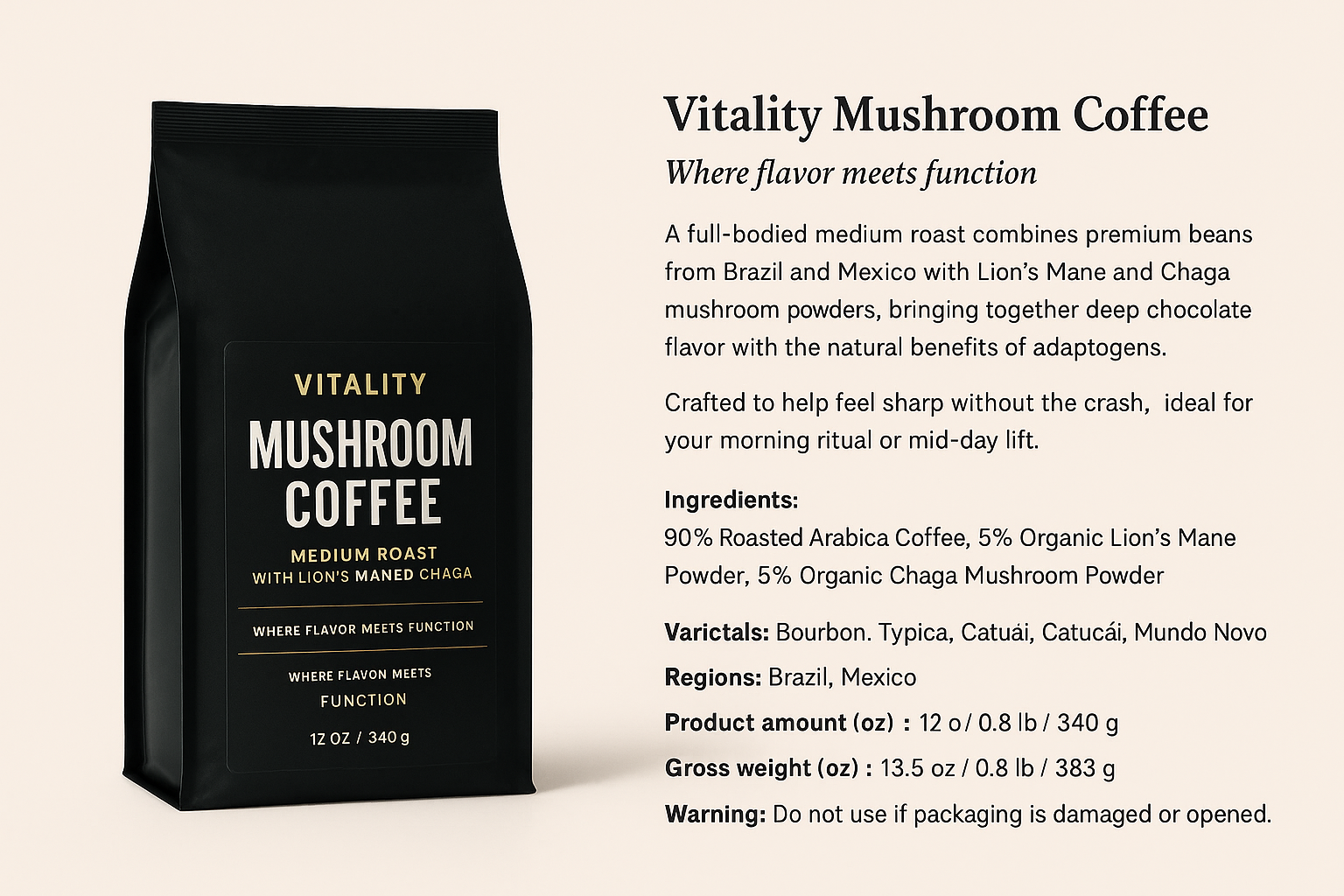 Vitality Mushroom Coffee (Medium Roast)